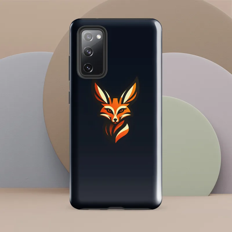 Glossy Shadow Fox Fierce Tough Case for Samsung — geometric fox face with sharp angular lines in orange, ivory, and black