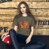 Army I Love Drugs Bold Statement Tee — bold chunky lettering reading I Love Drugs in warm orange red and yellow tones