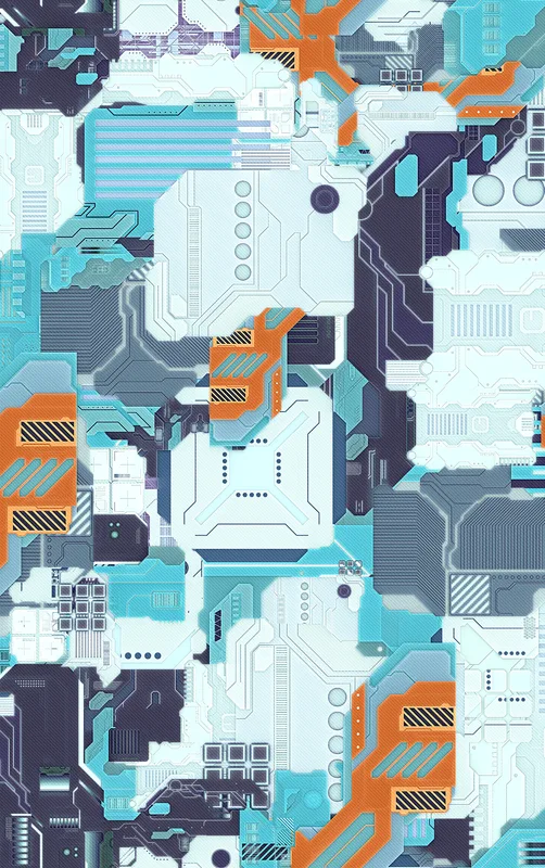 Circuit City Tech Camo Tough Case for iPhone design — dense layered circuit board camouflage pattern in cyan, navy