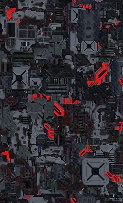 Circuit Warfare Armor Tough Case for Samsung design — densely packed mechanical circuit board panels in dark steel gray