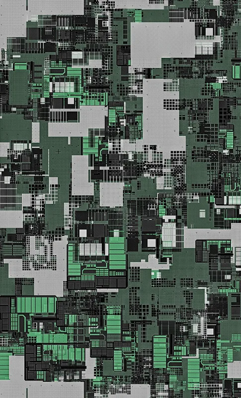 Circuit City Camo Tough Case for Samsung design — dense overhead grid of interlocking industrial structures in forest green