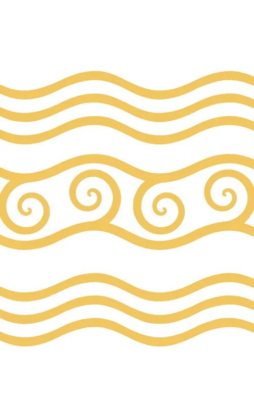 Golden Tides Waves MagSafe Tough Case for iPhone design — flowing golden wave lines with ornate spiral crests in warm amber