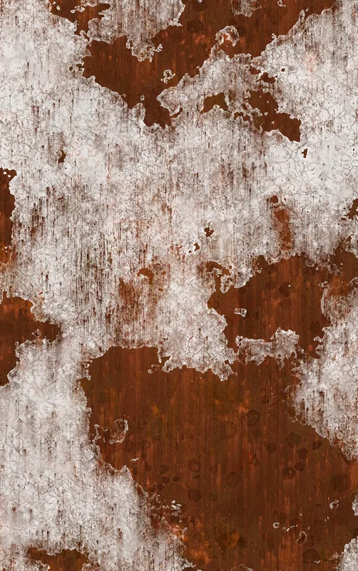Rust and Ruin Tough Case for iPhone design — peeling white paint over deep rust-red corroded iron metal surface with streaks
