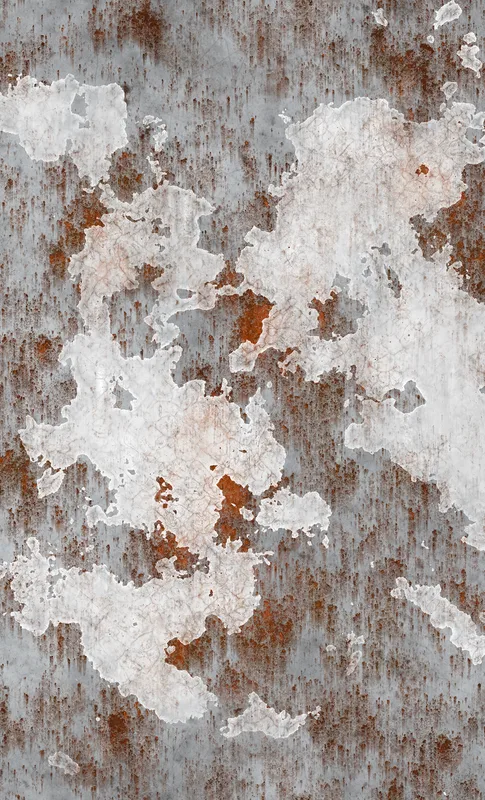Rusted Iron Industrial Tough Case for Samsung design — peeling white paint over heavily rusted steel with orange corrosion