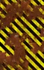 Hazard Zone Rusted Steel MagSafe Tough Case for iPhone design — diagonal yellow and black hazard stripes over a heavily