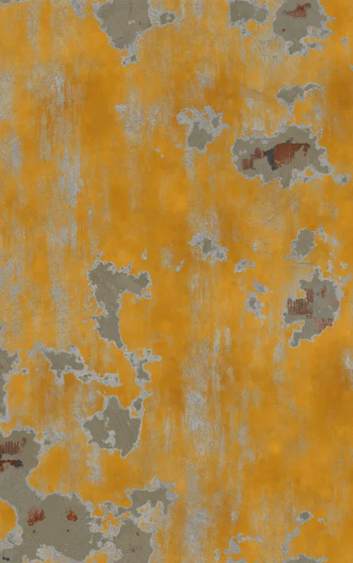 Urban Decay Peeling Wall Tough Case for iPhone design — aged wall with peeling amber and golden-orange paint revealing grey