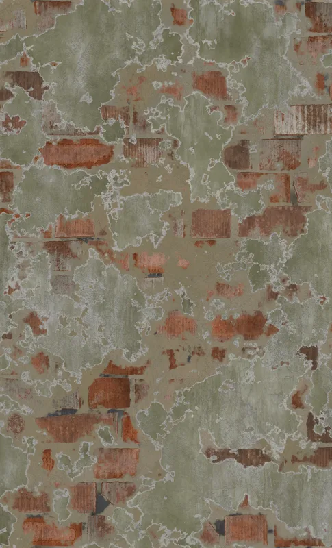 Weathered Brick Plaster Wall Tough Case for Samsung design — peeling sage green plaster revealing aged red brick beneath