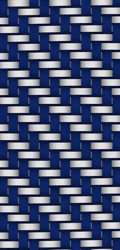 Steel Weave Blue Edition Clear Case for iPhone design — interlocking woven grid of deep navy blue and brushed silver strips