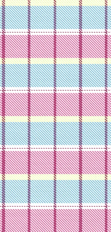 Pastel Plaid Clear Case for iPhone design — pastel pink, sky blue, pale yellow, and white tartan plaid with bold magenta