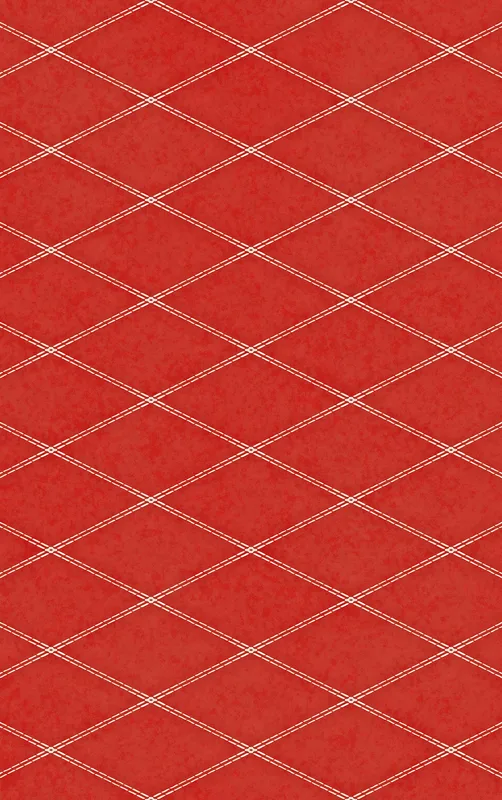 red diamond argyle lattice with cream double-stitch lines and dot intersections on a mottled crimson background